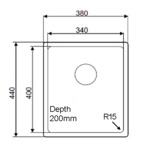 380 x 440 mm Undermount/inset Kitchen Sink, Handmade, Satin Stainless Steel Kitchen Sink (TJM0036)