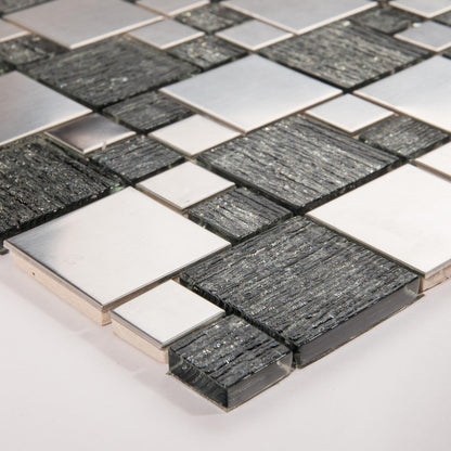 Silver Glass & Brushed Steel Mosaic Tiles (MT0150)