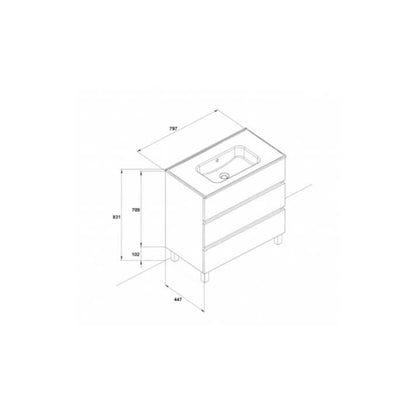 GALA G7900288 JADE Vanity unit 3 DRAW 80CM with basin OAK (TJM002)