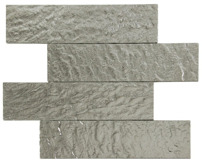 Square Metre of Silver Textured Glass Metro Tile 75x300mm (MT0194 SQM)