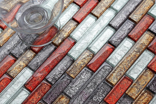 Autumn Linear Brick Foil Glass Mosaic Tiles (MT0094)