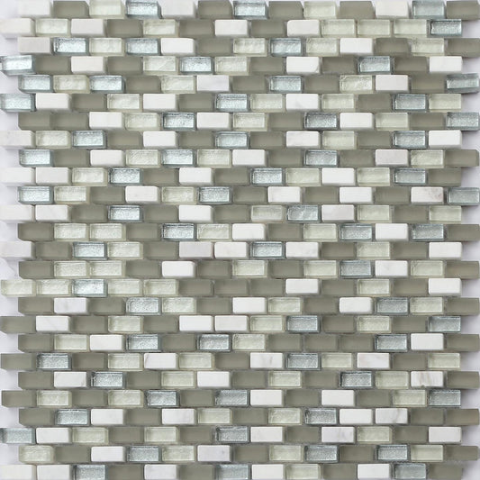 White, Grey and Silver Glass & Stone Brick Shape Mosaic Tiles (MT0124)