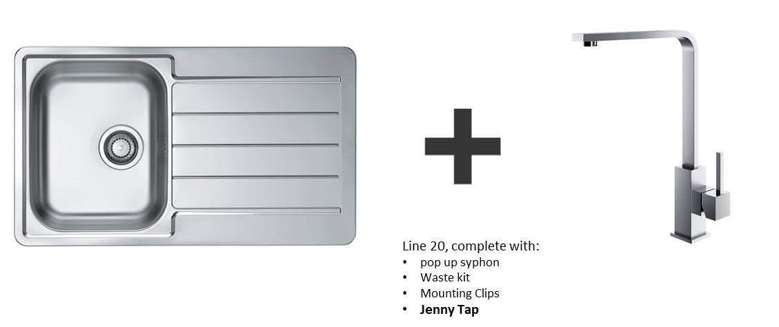 Alveus Line 20 SS Inset Kitchen Sink 860x500 1.0 & Jenny Tap Chrome