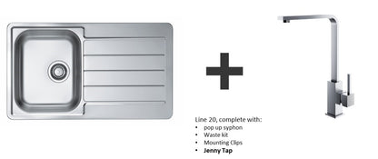 Alveus Line 20 SS Inset Kitchen Sink 860x500 1.0 & Jenny Tap Chrome