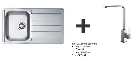 Alveus Line 20 SS Inset Kitchen Sink 860x500 1.0 & Jenny Tap Chrome