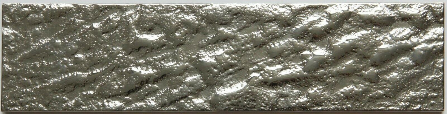 Square Metre of Silver Textured Glass Metro Tile 75x300mm (MT0194 SQM)