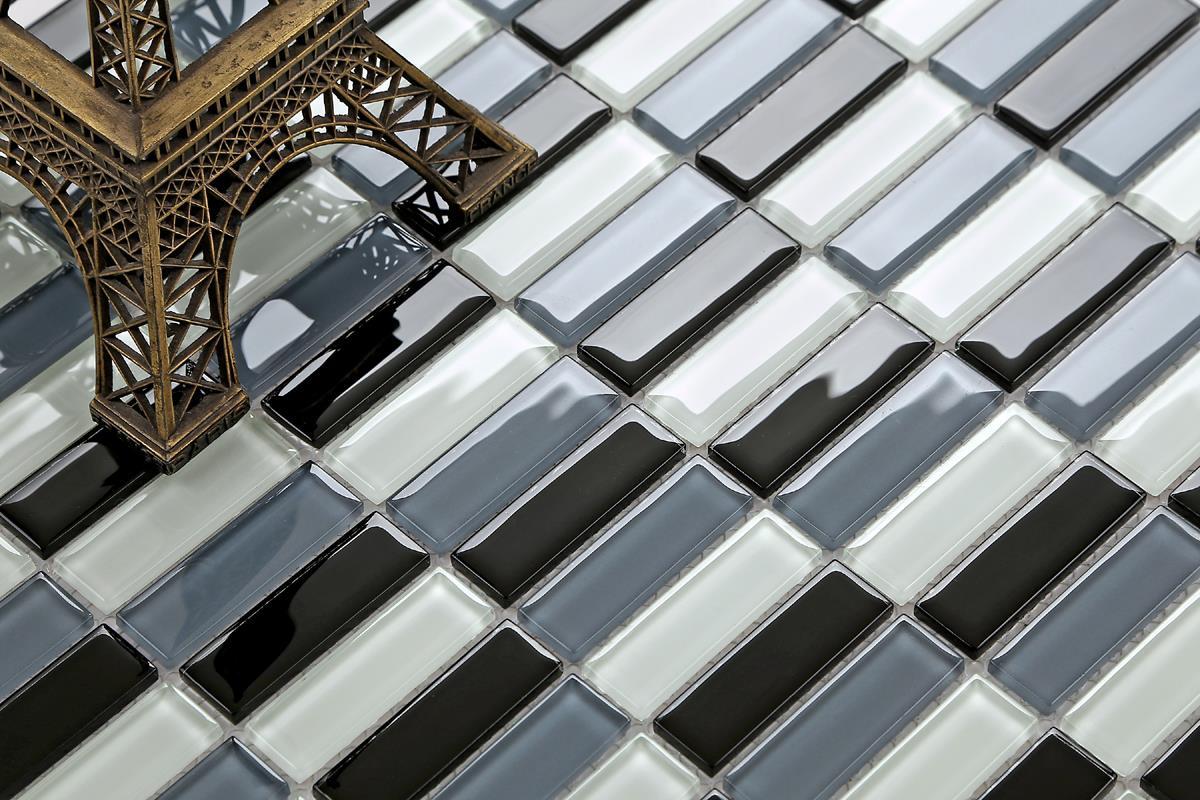 Mosaic Tiles Black, Grey & White Glass Brick (MT0015)