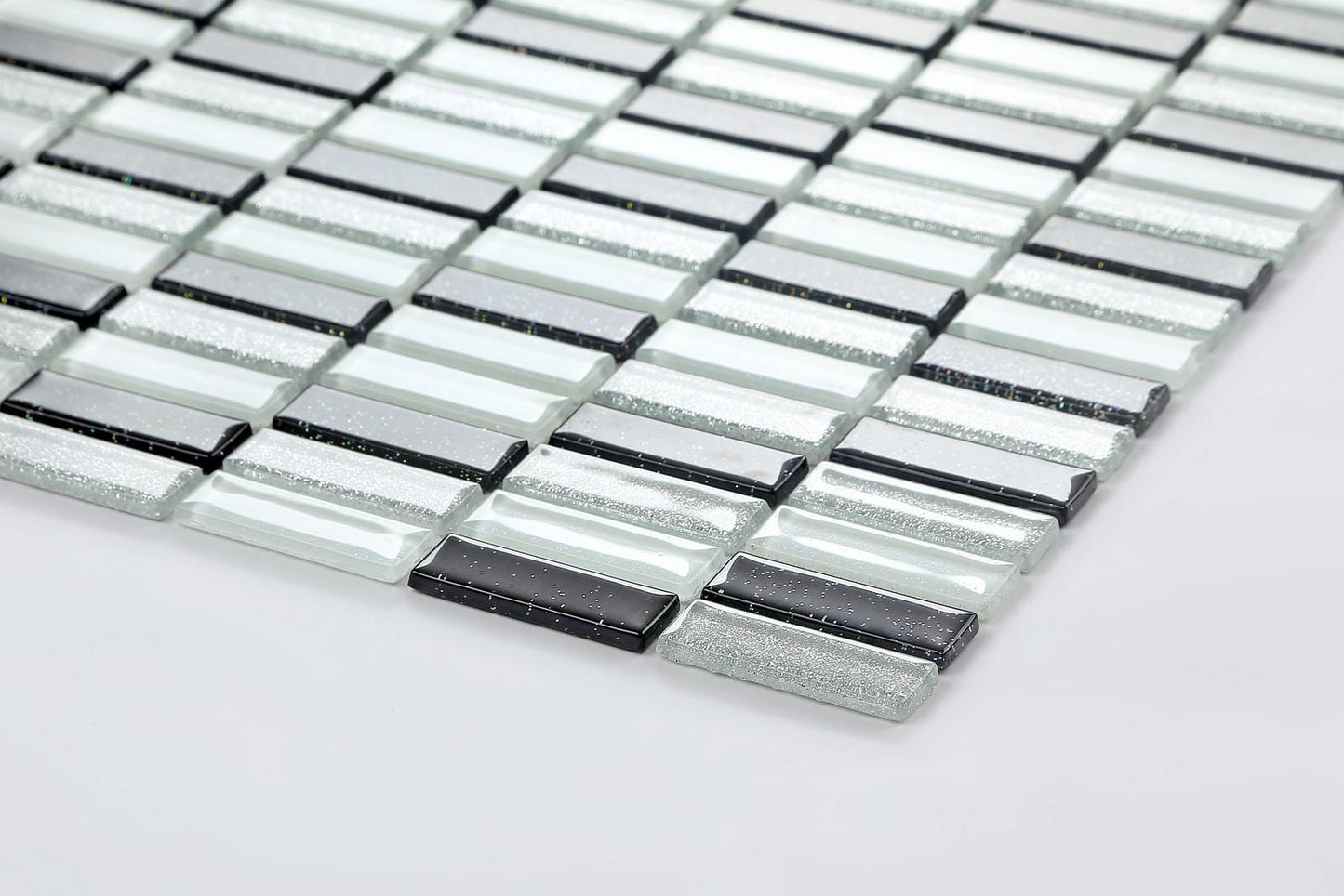 Black, Silver & White Glitter Glass Brick Mosaic Tiles (MT0028)