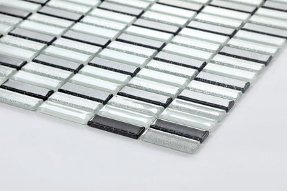 Black, Silver & White Glitter Glass Brick Mosaic Tiles (MT0028)