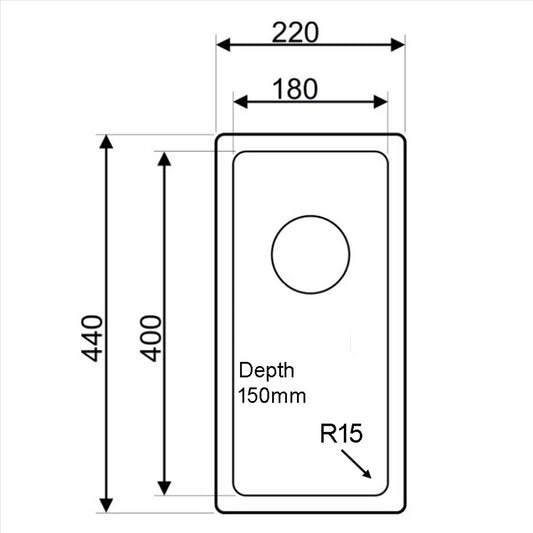 440 x 220 X 150 Undermount/Inset Deep HALF Bowl Stainless Steel Kitchen Sink ideal for campervans (TJM0038)