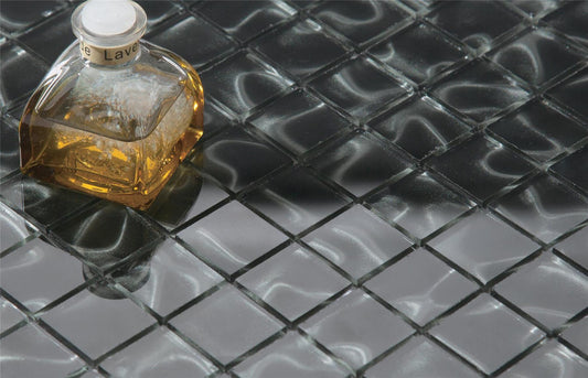 Black Glass With Grey Holographic Effect Mosaic Tiles (MT0135)