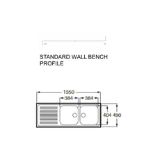 Load image into Gallery viewer, E-190 Commercial Two Bowl Single Drainer Kitchen Sink 1350X490MM (SP0097) STANDARD WALL BENCH PROFILE
