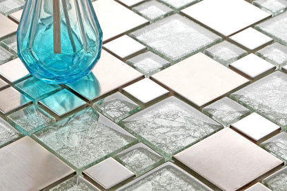 Brushed Silver Stainless Steel Modular Mix Mosaic Tiles (MT0048)