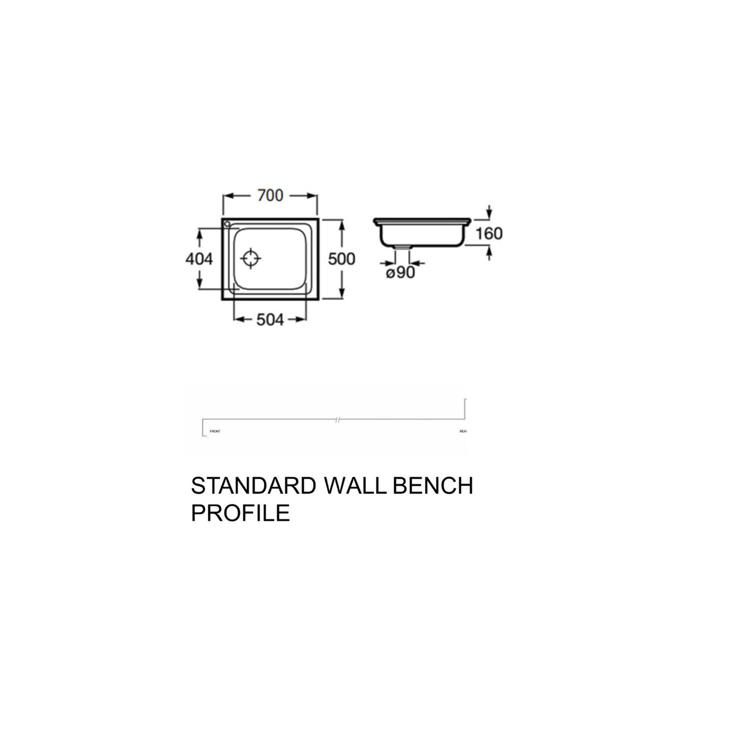 E-70 Commercial single bowl Kitchen Sink 700 X 500 x 160 MM (SP0102) STANDARD WALL BENCH PROFILE