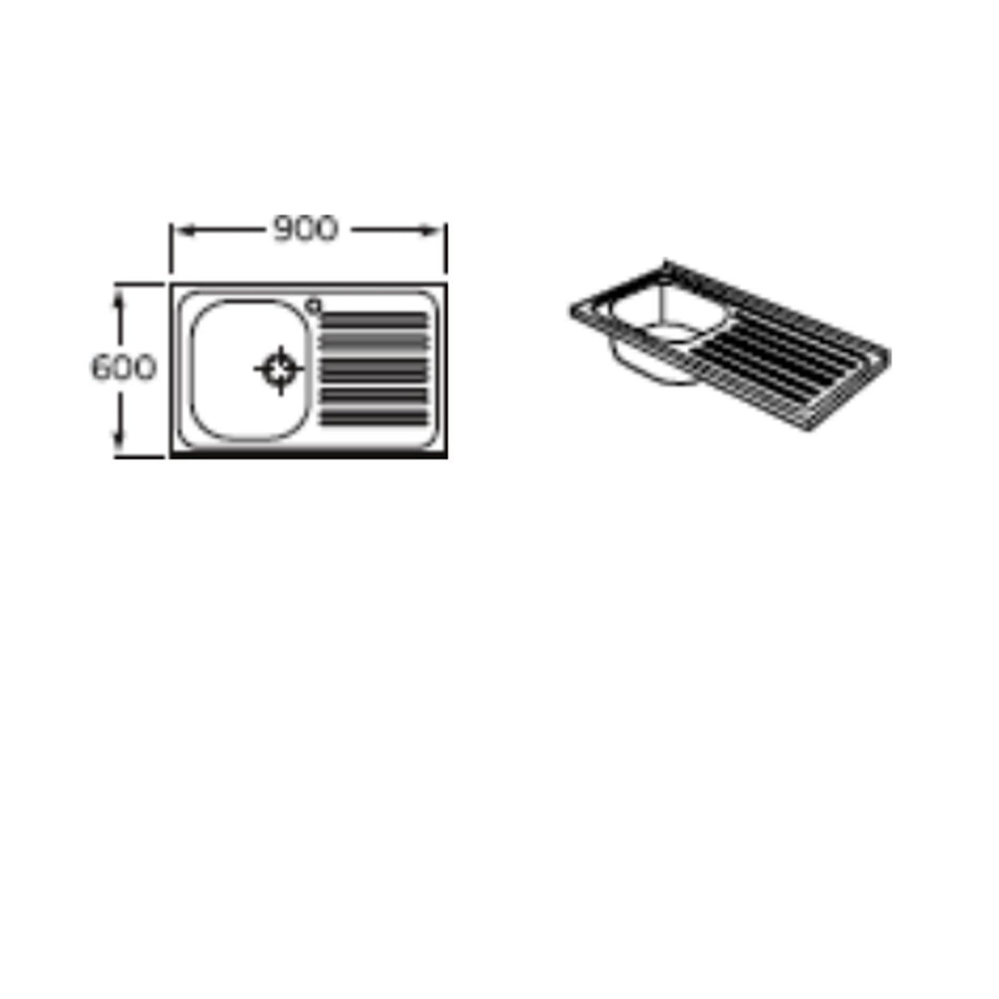 ROCA M-451 Commercial Single Bowl Single Drainer Kitchen Sink 900 X 600MM   WALL BENCH PROFILE