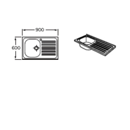 ROCA M-451 Commercial Single Bowl Single Drainer Kitchen Sink 900 X 600MM   WALL BENCH PROFILE