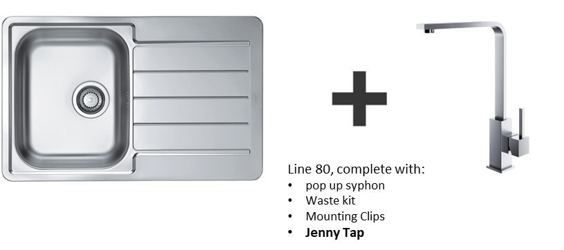 Alveus Line 80 SS Inset Kitchen Sink 790x500 1.0 & Jenny Tap Chrome