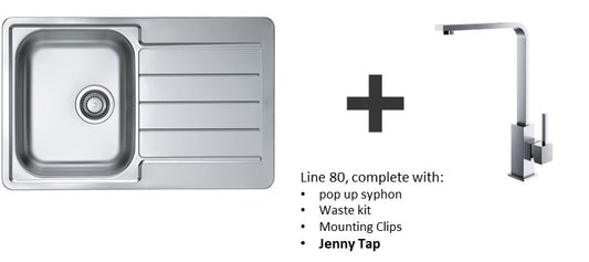 Alveus Line 80 SS Inset Kitchen Sink 790x500 1.0 & Jenny Tap Chrome