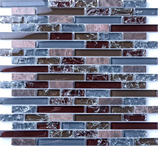 Blue and Brown Crackle Glass & Stone Mosaic Tiles (MT0156)