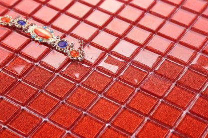 Red Glitter Glass Mosaic Tile sheet (MT0128)