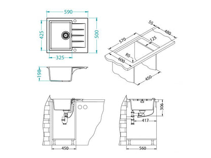 Alveus Cadit 10 Inset 1.0 Composite Kitchen sink 590x500mm Carbon or Arctic