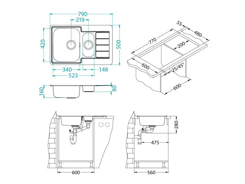 Alveus Line 70 SS Inset Kitchen Sink 790x500 1.5  & Jenny Tap Chrome