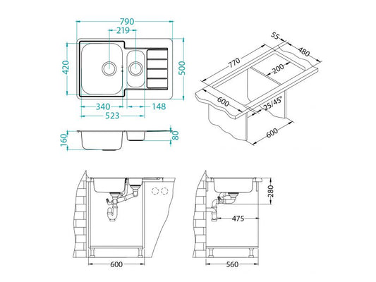 Alveus Line 70 SS Inset Kitchen Sink 790x500 1.5  & Jenny Tap Chrome