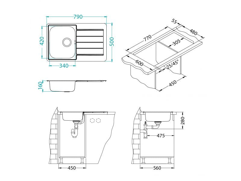 Alveus Line 80 SS Inset Kitchen Sink 790x500 1.0 & Jenny Tap Chrome