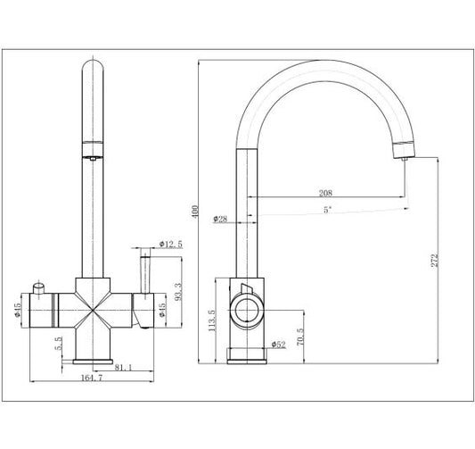 Reginox ATTENZI CH Chrome 3in1 Boiling Water Kitchen Tap