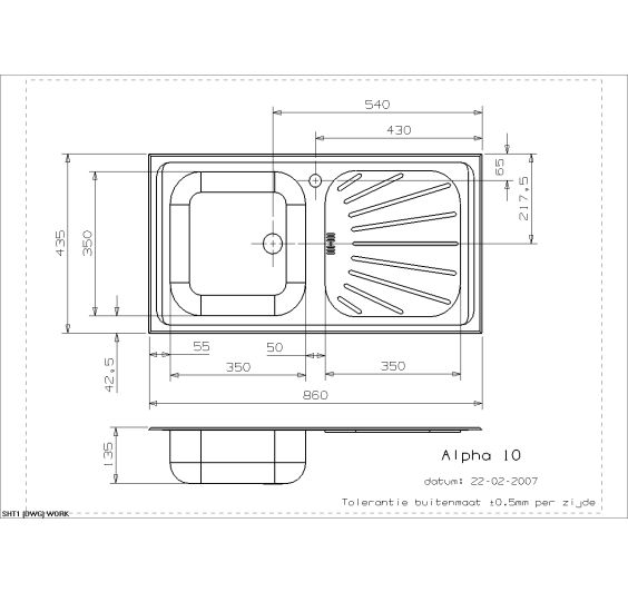 Reginox Alpha 10 Single bowl inset SS kitchen sink 860x435mm