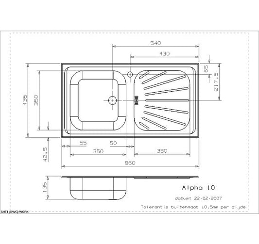 Reginox Alpha 10 Single bowl inset SS kitchen sink 860x435mm