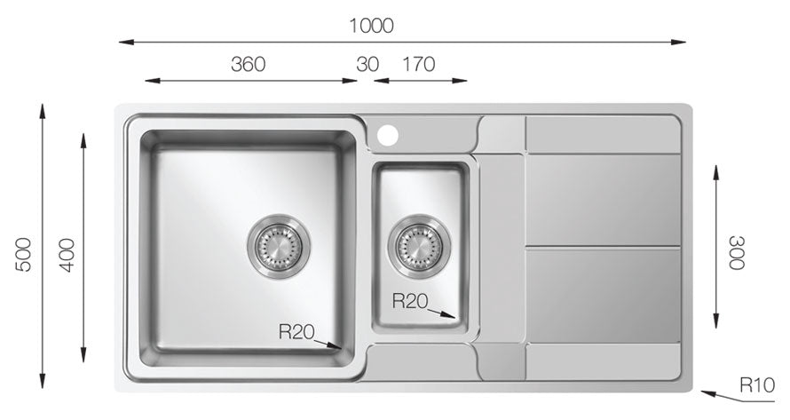 UKinox AS 1000.500.15 Polished 1.5 Bowl Stainless Steel inset kitchen sink
