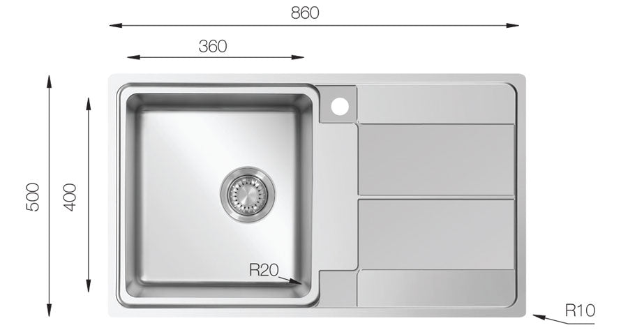 UKinox AS 860.500 Polished 1 Bowl Stainless Steel inset kitchen sink