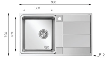 UKinox AS 860.500 Polished 1 Bowl Stainless Steel inset kitchen sink