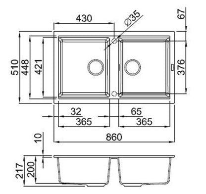 Reginox BEST 860x510 Composite 2 Bowl Reversible Inset Kitchen sink
