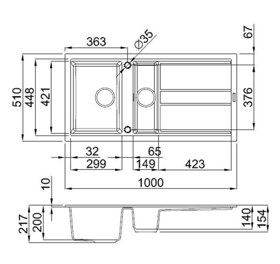 Reginox BEST 1000x510 Composite 1.5 Bowl Reversible Inset Kitchen sink