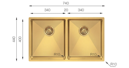 ColorX 2 bowl Gold Undermount/Inset kitchen sink Includes Tap and accessories