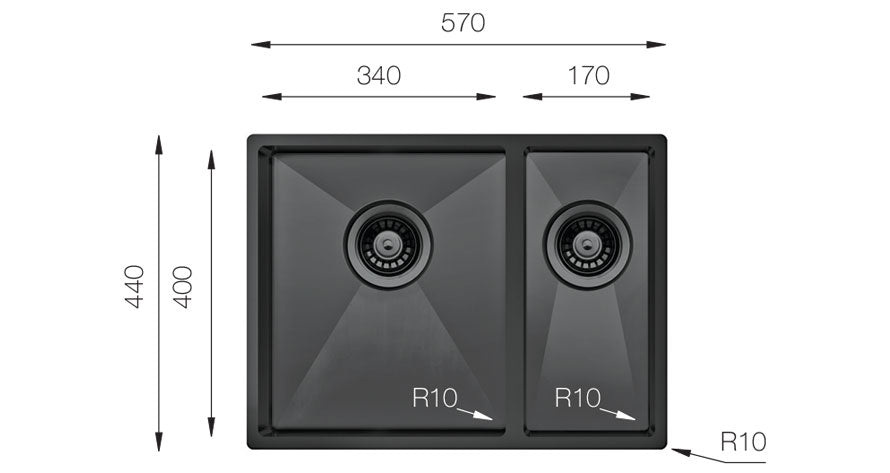 ColorX TNL 340.70.30 Titanium 1.5 Bowl Undermount/Inset kitchen sink 530x400mm