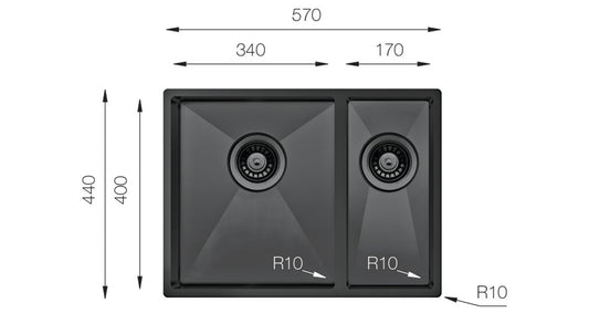 ColorX TNL 340.70.30 Titanium 1.5 Bowl Undermount/Inset kitchen sink 530x400mm