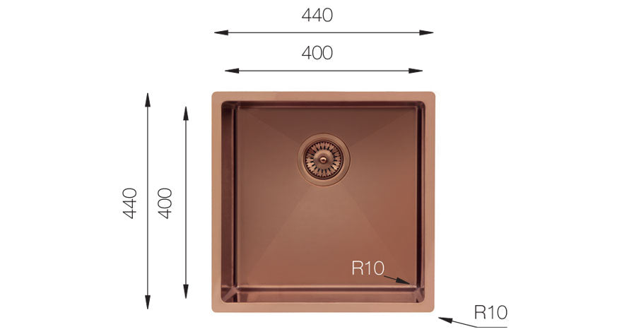 ColorX TNL 400 Rose Gold Undermount/Inset kitchen sink 400x400mm