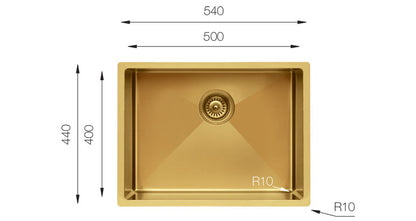 ColorX TNL 500 Gold Undermount/Inset kitchen sink 500x400mm