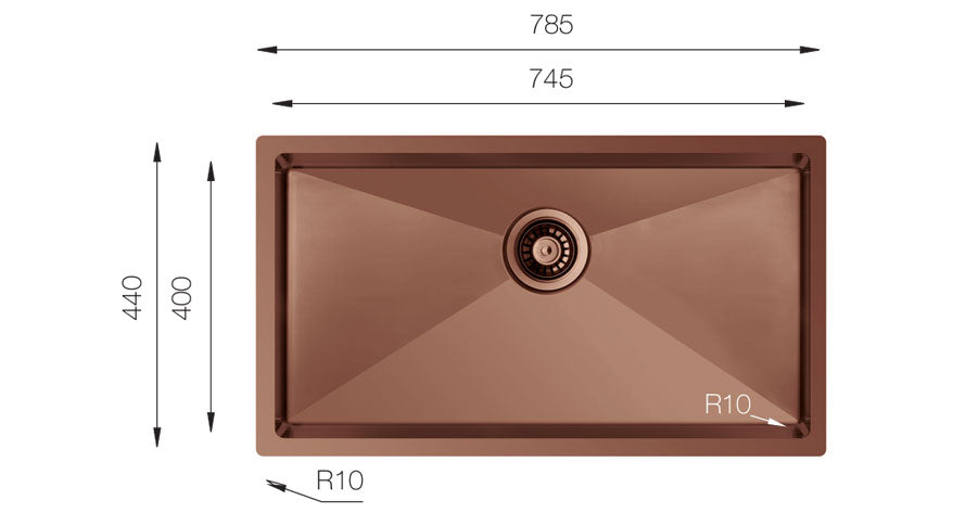ColorX TNL 745 Rose Gold Extra wide Undermount/Inset kitchen sink 745x400mm