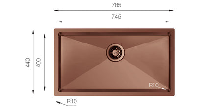 ColorX TNL 745 Rose Gold Extra wide Undermount/Inset kitchen sink 745x400mm