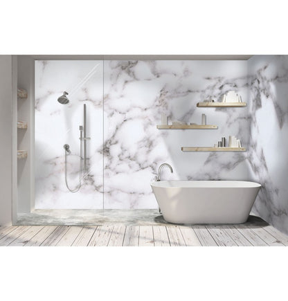 Calacatta Marble Gloss Shower Panel on 9mm 100% Waterproof Solid Composite core 2400x1185