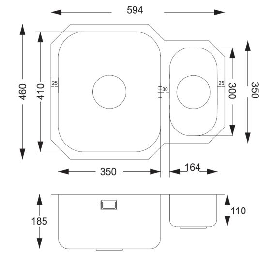Reginox Dakota Reversible 1.5 bowl Undermount SS Kitchen Sink 544x410mm