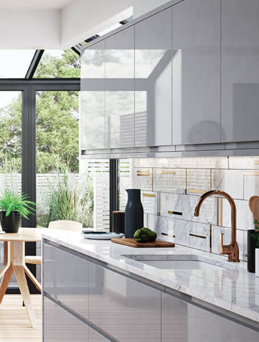 Strada Gloss DUST GREY J-Pull kitchen cupboard door fronts, end panels and accessories