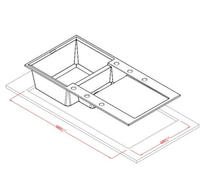 Reginox EASY 1000x500 Composite 1.5 Bowl Reversible Inset Kitchen sink