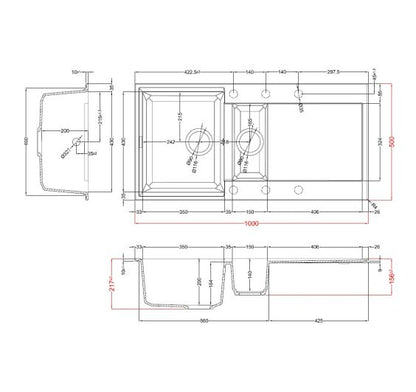 Reginox EASY 1000x500 Composite 1.5 Bowl Reversible Inset Kitchen sink