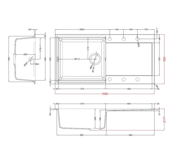 Reginox EASY 1000x500 Composite 1 Bowl Reversible Inset Kitchen sink