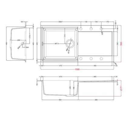 Reginox EASY 1000x500 Composite 1 Bowl Reversible Inset Kitchen sink